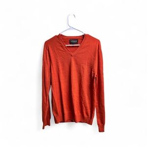 Express 100% Merino Wool Sweater | Orange V-Neck | Men’s Medium | Fall Layer